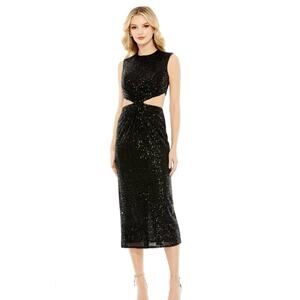 NWT Mac Duggal High-Neck Midi Sequin Party Dress Black Size 6